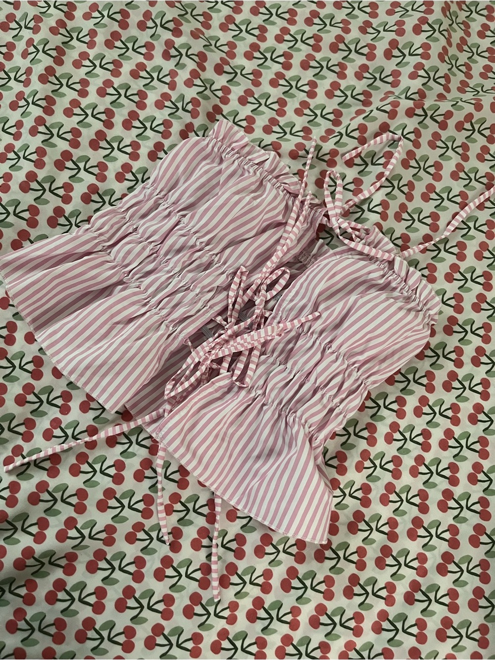 SHEIN Pink and White Striped Ruched Crop Top
